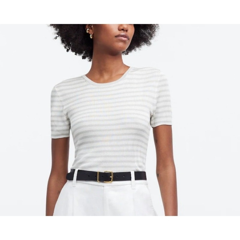 Madewell Womens Micro-Rib Slinky Slim Lightweight Stripe Sweater Tee S Small New
